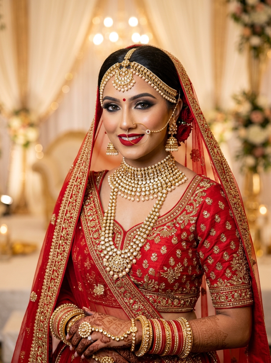 Bridal makeup service in 70 Feet, Patna — traditional Indian bridal look